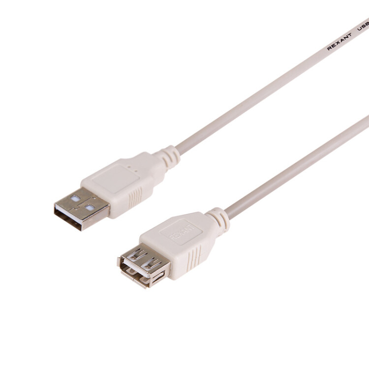 Шнур USB-А (male) штекер - USB-А (female) гнездо, длина 3 метра, белый (PE пакет) | 18-1116 | REXANT