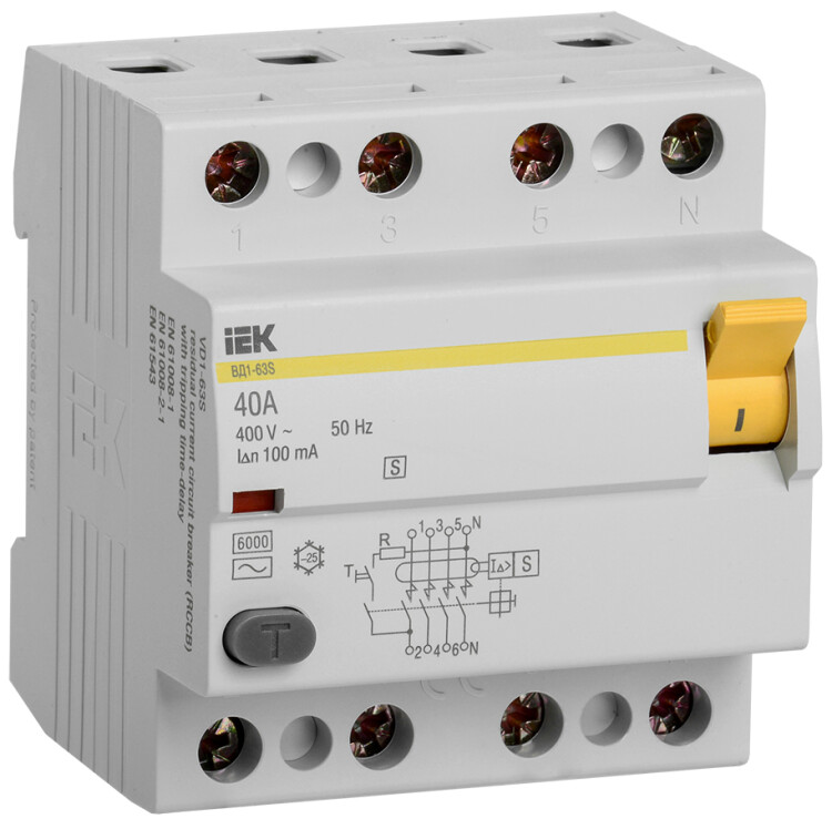 Выключатель дифференциальный (УЗО) ВД1-63S 4п 40А 100мА тип AC | MDV12-4-040-100 | IEK