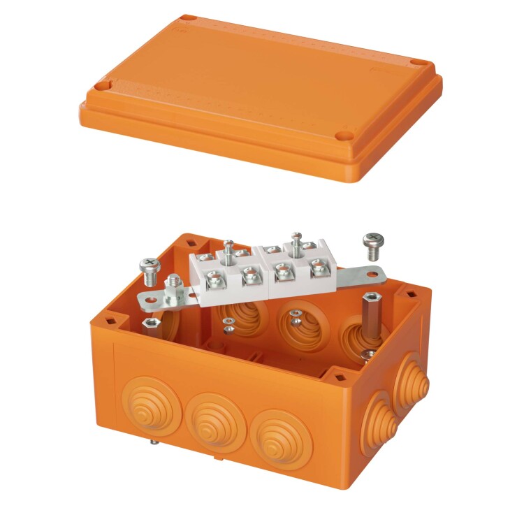 Коробка пластиковая FS с кабельными вводами и клеммниками IP55,150х110х70мм,4р, 450V,20A,10мм.кв, нерж.контакт | FSK21410 | DKC