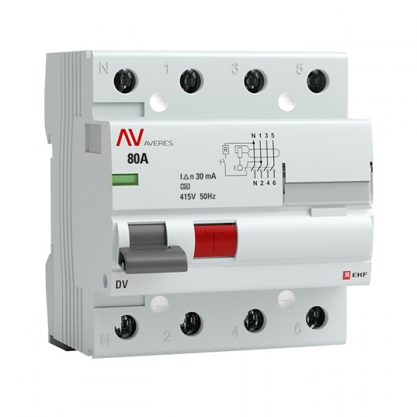 Выключатель дифференциальный (УЗО) DV 4п 80А 30мА тип A AVERES | rccb-4-80-30-a-av | EKF