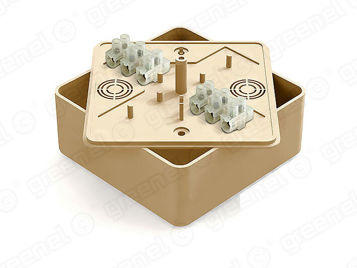Коробка респределительная для О/П 100х100х44мм с клеммной колодкой ЗВИ-10 (2,5-6мм2) 6 клемм, IP40, цвет -СОСНА (25шт) | GE41222-11 | GREENEL