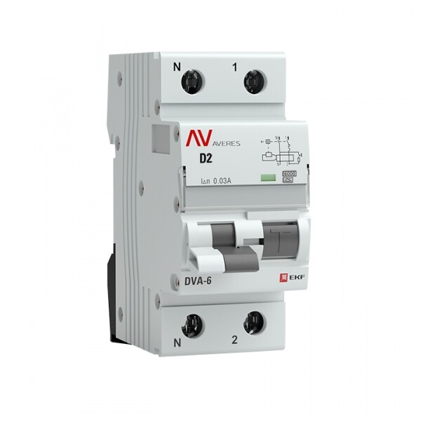 Выключатель автоматический дифференциальный DVA-6 1п+N 2А D 30мА тип A AVERES | rcbo6-1pn-2D-30-a-av | EKF
